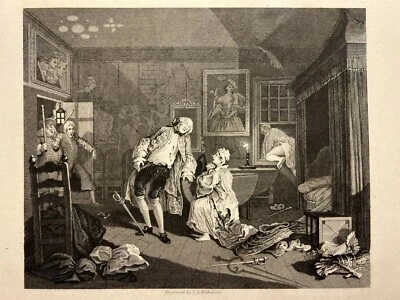 MARRIAGE A LA MODE CARICATURE 1833 WILLIAM HOGARTH ANTIK STAHLSTICH ENGRAVING 13 - Bild 1 von 4