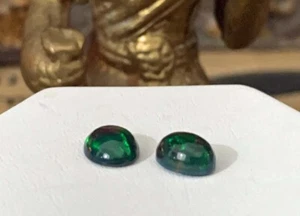 Pair Coober Pedy Djanggawul Black Opal Cabochons 3.42 tcw Spell Box Find Voodoo - Picture 1 of 7