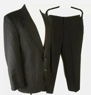 Cross Windsor 男式 40R 码灰色胸针条纹羊毛套装 S51 — 第 1/4 张图片