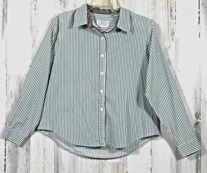 Witt Green Pin Stripe on White Long Sleeve Cotton Blend Button Shirt 14 Petite - Picture 1 of 19