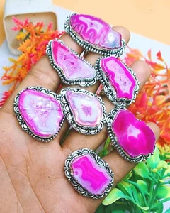 Wholesale Pink Solar Quartz Gemstone 925 Sterling Silver Plated Rings Lot Gift - Picture 1 of 2