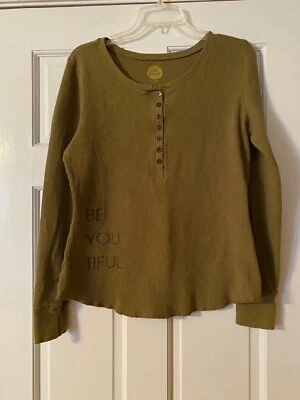 LIFE IS GOOD Henley Top Size Large "Be You Tiful" Long Sleeve Textured - Image 1 of 4