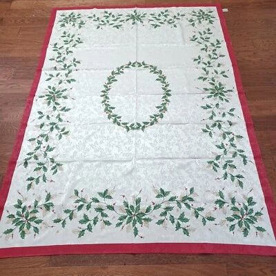 LENOX Holiday Greetings Holly Berry Christmas Tablecloth 60 x 84 & 7 Placemats - Image 1 of 4