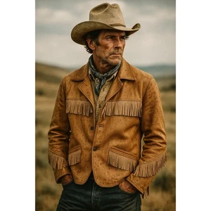 Western Fringed Leather Jacket Brown Suede Cowboy Vintage 70s Size 40 Chest - Picture 1 of 15