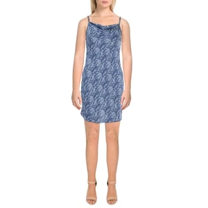 Bebe Womens Blue Satin Short Floral Print Slip Dress XS BHFO 1700 - Picture 1 of 2