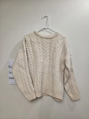Suéter feminino Blarney Woollen Mills grande creme Aran malha de cabo lã pura - Imagem 1 de 4