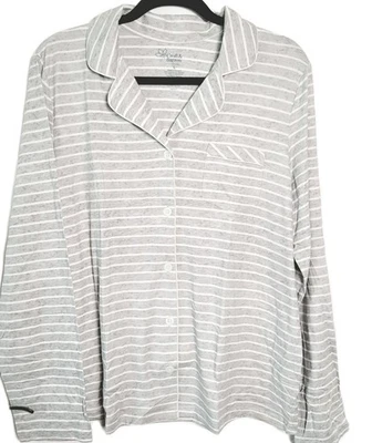 Croft & Barrow 睡衣套装女式大号灰色白色条纹 2 件套 PJ 睡衣新品 — 第 1/4 张图片