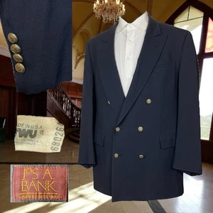Jos A Bank USA Sport Mantel Herren 42 L Blau Wolle Messing Knöpfe Zweireiher Spitze - Bild 1 von 15