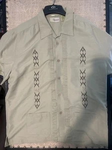 Cubavera Guayabera Cocktails Shirt XL GREEN LINEN Embroidered Tropical Hawaiian - Picture 1 of 22