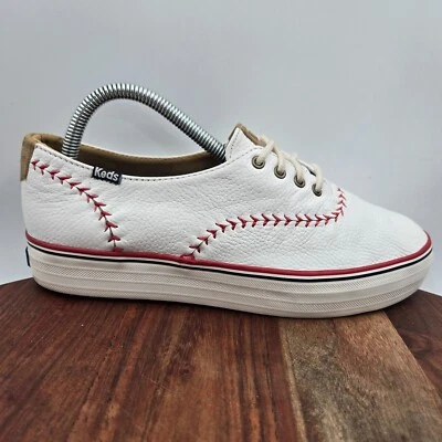 Keds Baseball Shoes Women's 8 White Red Leather Comfort Platform Chunky Sneakers - Image 1 of 4