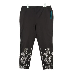NWT $89 ALFANI Skinny Floral Print Pants Size 16 Comfort Waist Black Zip Fly - Picture 1 of 11
