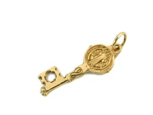 Saint Benedict Small Key (San Benito) Charm Pendant 14k Yellow Gold!! - Picture 1 of 6