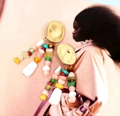 NUEVO CON ETIQUETAS Artesanal Aventurina Dopamina Piedra Natural Clip Dorado Pendientes Colgantes... Foto 1 de 4