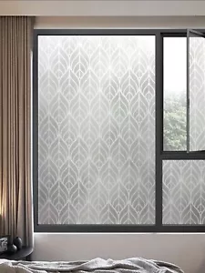 Modernist Leaf Pattern Privacy Film PVC Window Cling Glass Cover Door Sticker - Picture 1 of 3