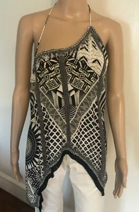 Camilla Boho Fringe Halter Top Sz S 100% Silk Crystal Embellished Beaded Ties - Picture 1 of 15