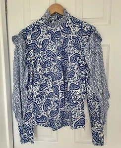 BNWT Isabel Marant Etoile Haut Lineya Paisley Poplin Blouse Top 38 Blue UK 10 - Picture 1 of 10