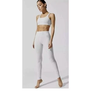 Alo Yoga High Waist Vapor White Leopard Carbon38 Legging and Bra Set - Picture 1 of 9
