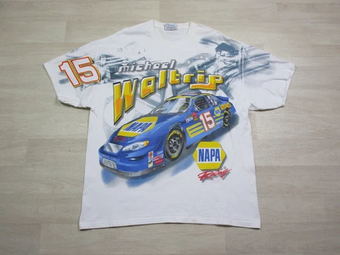 Vintage NASCAR Michael Waltrip AOP Big Graphic T Shirt (L) NAPA Racing Car #15 Cover