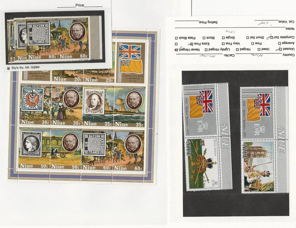 纽埃邮票,#194-5,241-5c 床单完好全新无标签,1977-9 旗帜,船舶,女王 — 第 1/1 张图片