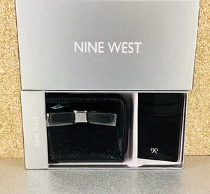 NINE WEST SET SMALL WALLET AND CREDITCARD HOLDER BLACK PATENT DUO - Picture 1 of 6