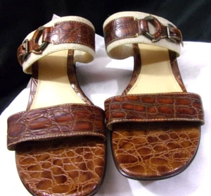 LIZ CLAIBORNE FLEX 'TAMARA' Brown Leather SLIP ON Wedge Heel Sandals Size 8.5 M - Picture 1 of 12