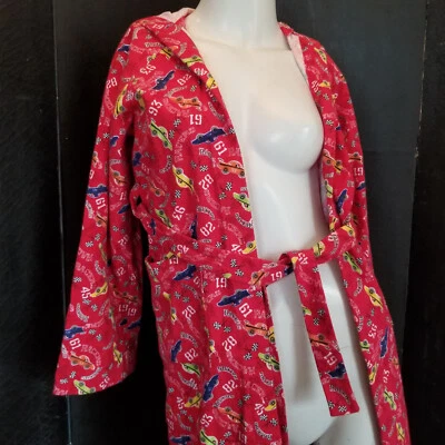 Roupão com capuz vintage masculino infantil estampa novidade corrida carro fofo flanela - Imagem 1 de 4