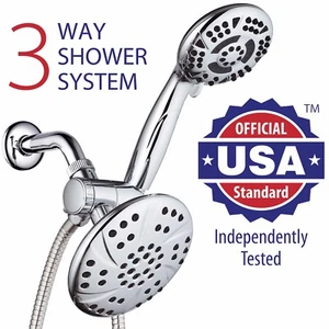 AquaDance High Pressure 3 way Rainfall Shower Head Handheld Combo 6 Settings - Imagen 1 de 8
