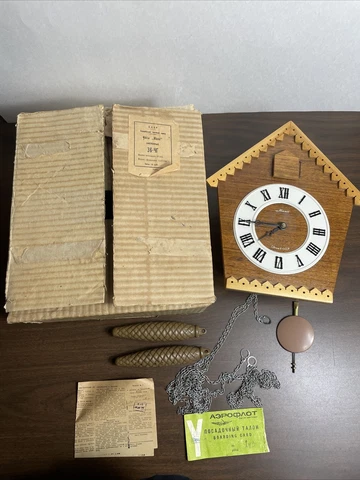 Vintage Russian Majak Cuckoo Clock w/ Box & Manual AS-IS Untested Rare Cover