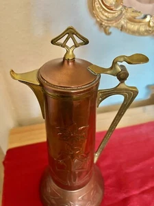 Antike Jugendstil Kanne Kupfer Messing H 35 cm Art Nouveau Marke - Bild 1 von 1