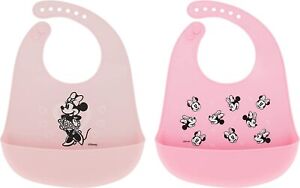 Disney Minnie Mouse 2-Pack Baby & Toddler Silicone Bibs with Food Catcher, Pink