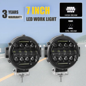 Combo de foco de luz de trabajo LED redondas de 7 pulgadas DRL lámparas de reserva de conducción todoterreno 4X4 2 piezas - Imagen 1 de 9