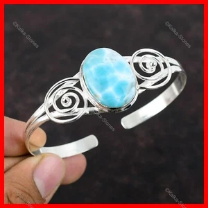 Vendita San Valentino Argento Sterling Ovale Larimar Pietra Preziosa Lunetta Moglie Bracciale Artigianale - Foto 1 di 6