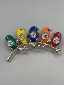 Spilla uccellini arroccati stile vintage tono oro strass gioielli gioielli 1 3/8" - Foto 1 di 2