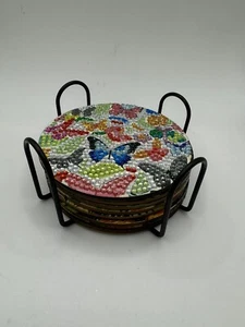 8 PIECE BUTTERFLY DIAMOND ART COASTERS SET WITH HOLDER FINISHED AND SEALED - Picture 1 of 14