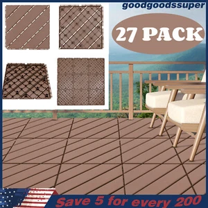 27 PACK Plastic Interlocking Deck Tiles Outdoor Patio Flooring Coffee 12"x12" - Picture 1 of 24