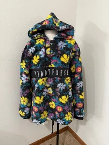 NWT Teddy Fresh Black Floral Sherpa half zip hoodie sweatshirt jacket size XL - Picture 1 of 7