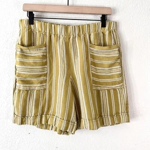 J.Jill Women's S Striped Casual Linen Blend Shorts Cuffed Hem Mustard Yellow - Picture 1 of 11