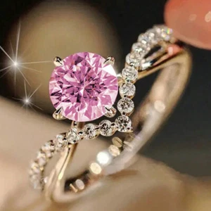 Women Gorgeous Round Cubic Zircon Ring Silver Plated Wedding Jewelry Sz 5-12 - Picture 1 of 15