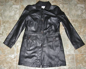 WOMEN'S ANDREA VICCARO SOFT BLACK LEATHER 3/4 LENGTH JACKET COAT POCKETS MEDIUM - Picture 1 of 6