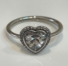 Auth Genuine Pandora Silver Sparkling Love Heart Ring Size 56 190929CZ