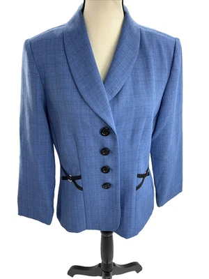 Perceptions Womens 10 Blue Button Front Blazer Shawl Collar Career Jacket - Image 1 of 4