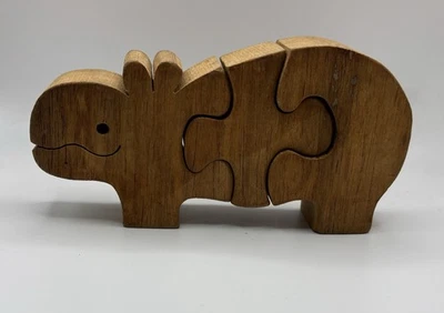 Rompecabezas de hipopótamo de madera 3D arte popular animal estampado el molino de juego madera maciza usado en excelente estado Foto 1 de 4