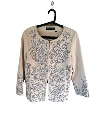 Blazer bordado elegante Dana Buchman mistura de linho tamanho 12 - Imagem 1 de 4