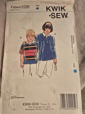 Vintage Kwik Sew 2225 Boys & Girls Shirts Uncut Size 4-5-6-7  - Image 1 of 2