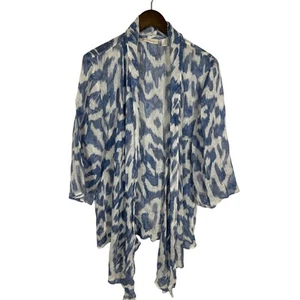 Chico's 100% Linen Open Front Cardigan Blue White Beachy Resortwear 1 US Sz M - Picture 1 of 8
