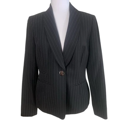 Kasper Size 4 Pinstripe One Button  Blazer Jacket Black Career Office Capsule  - Image 1 of 4