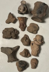 12 präkolumbianische Maya Azteken Terrakotta Keramik Artefakte Gesichter Figuren etc. - Bild 1 von 21