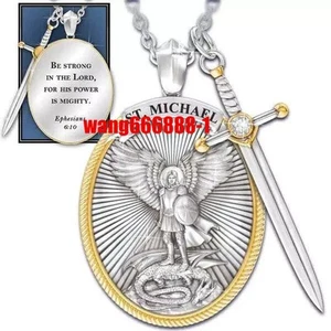 Catholic Patron the Archangel St. Michael Pendant Necklace Sword Lord Prayer - Picture 1 of 4