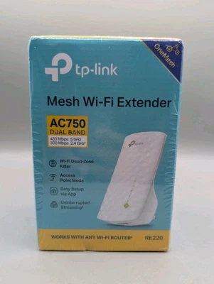 TP-LINK AC750 RE220 Mesh WiFi Range Extender Covers Up to 1200 Sq.ft White - Image 1 of 4