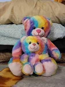 Build-A-Bear Teddybär und Babybär Plüsch mehrfarbig hell Tye-Dye Regenbogen  - Bild 1 von 13
